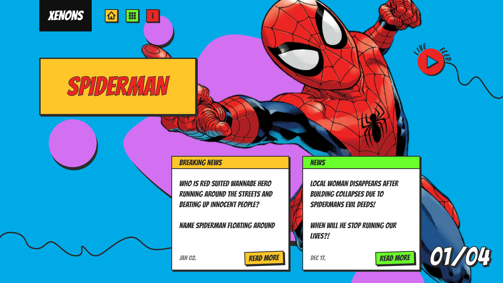 Spiderman site design on xenons.net